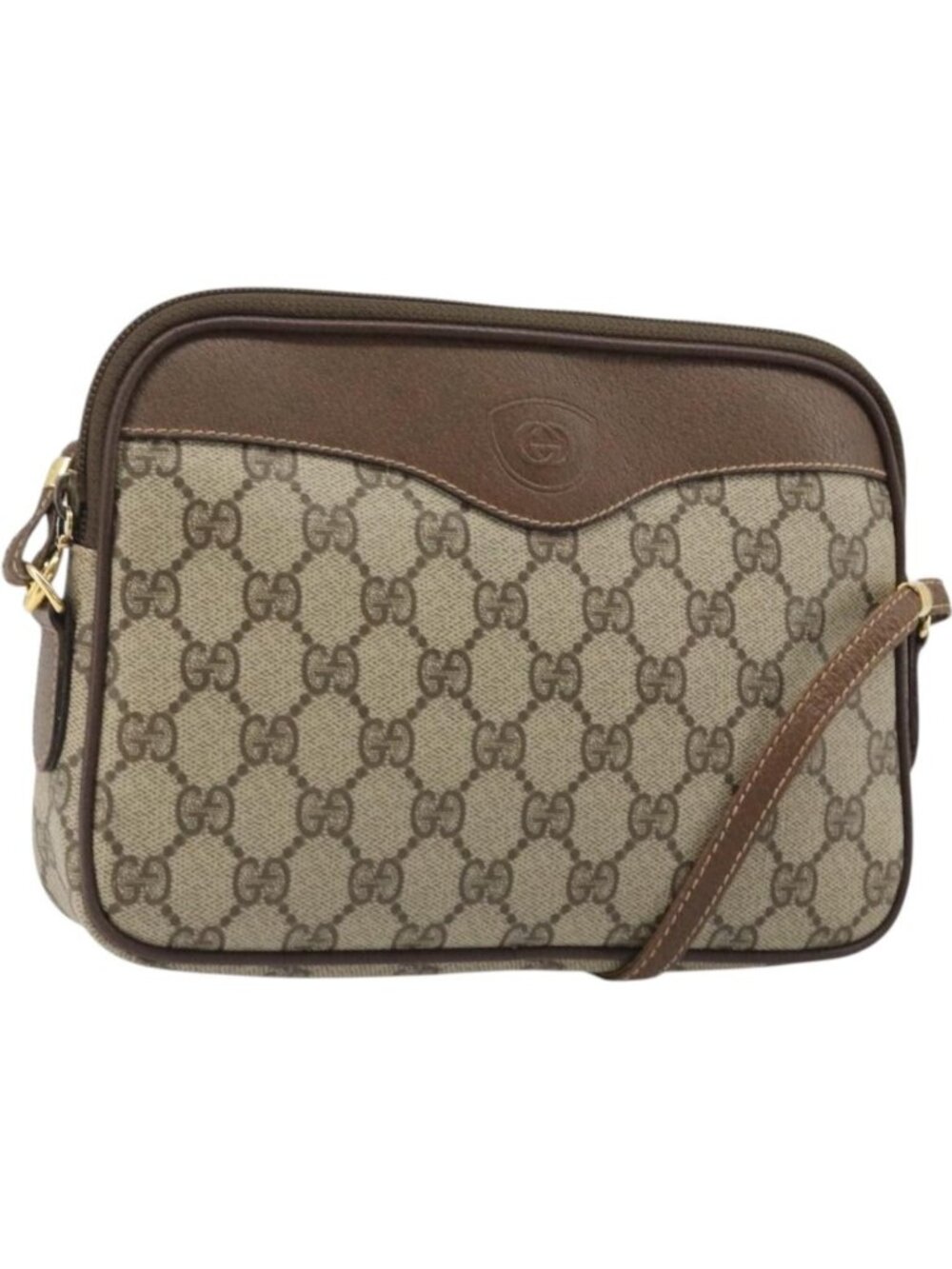 GUCCI GG Supreme Shoulder Bag PVC Beige Gold